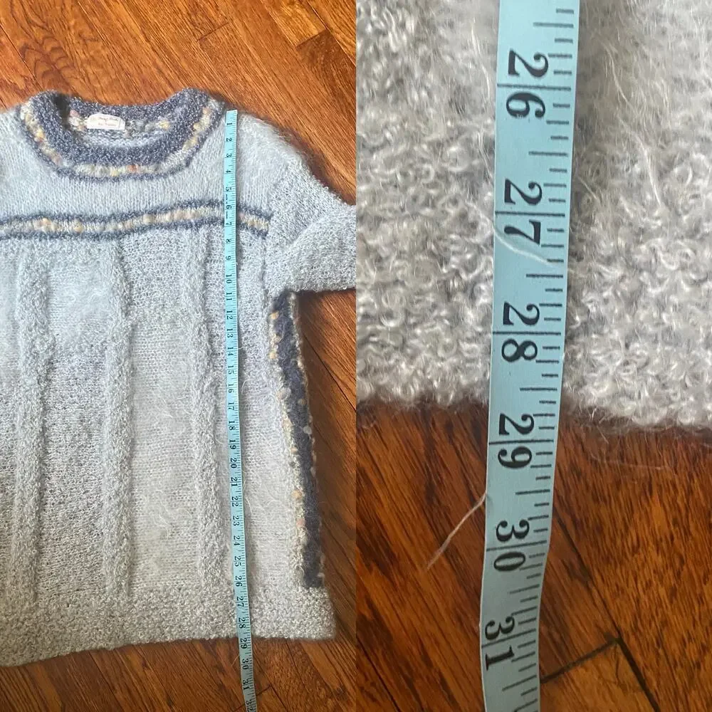 Vintage 70s 80s Handmade Mohair Wool Blend Sweater Fuzzy Knit Tunic Gray Long